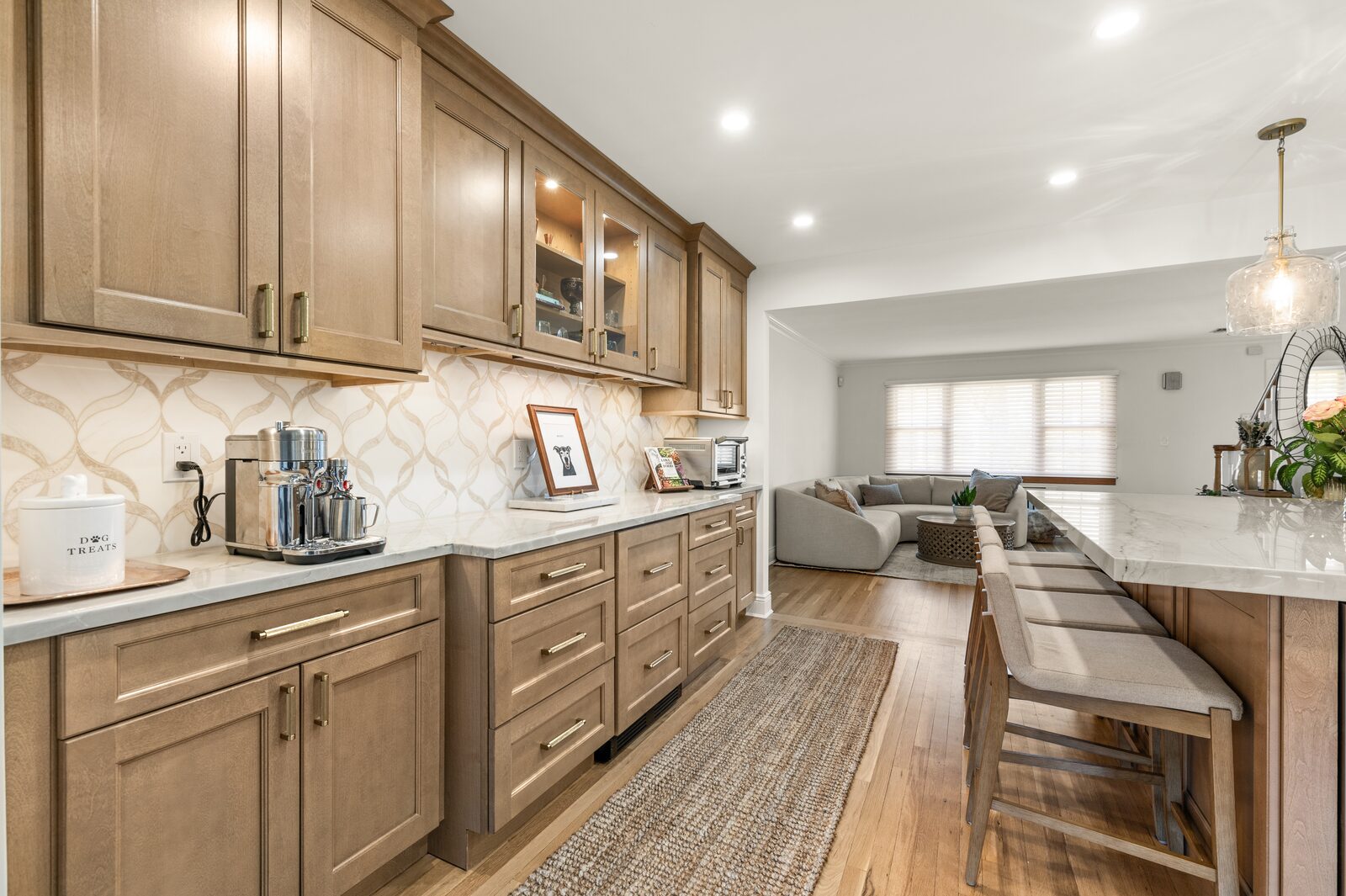 Renovated kitchen with custom cabinetry, view 018