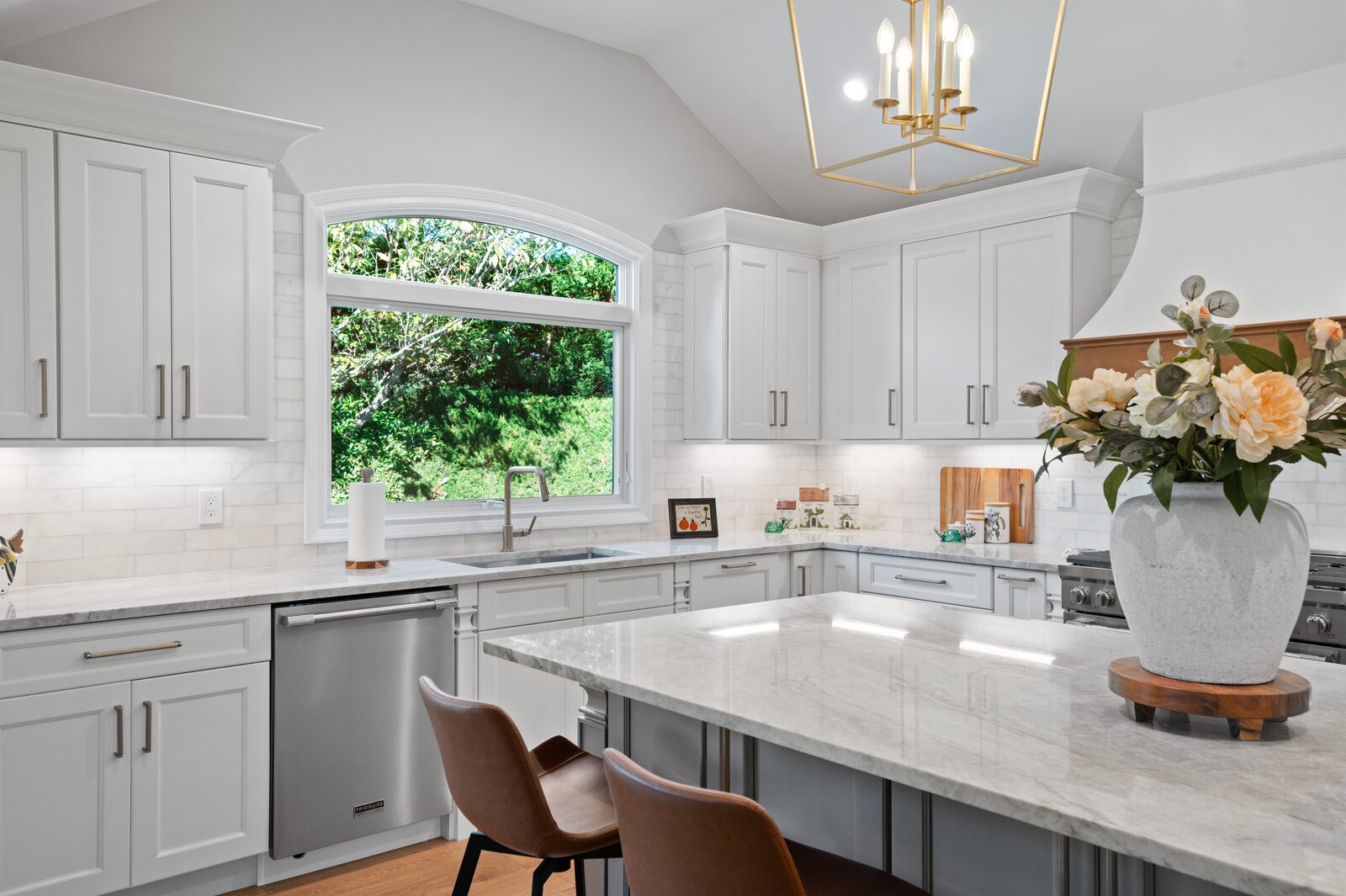 Renovated kitchen with custom cabinetry, view 080