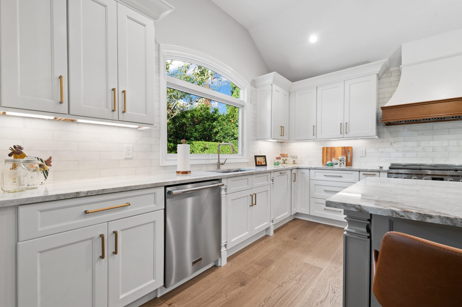 Renovated kitchen with custom cabinetry, view 094