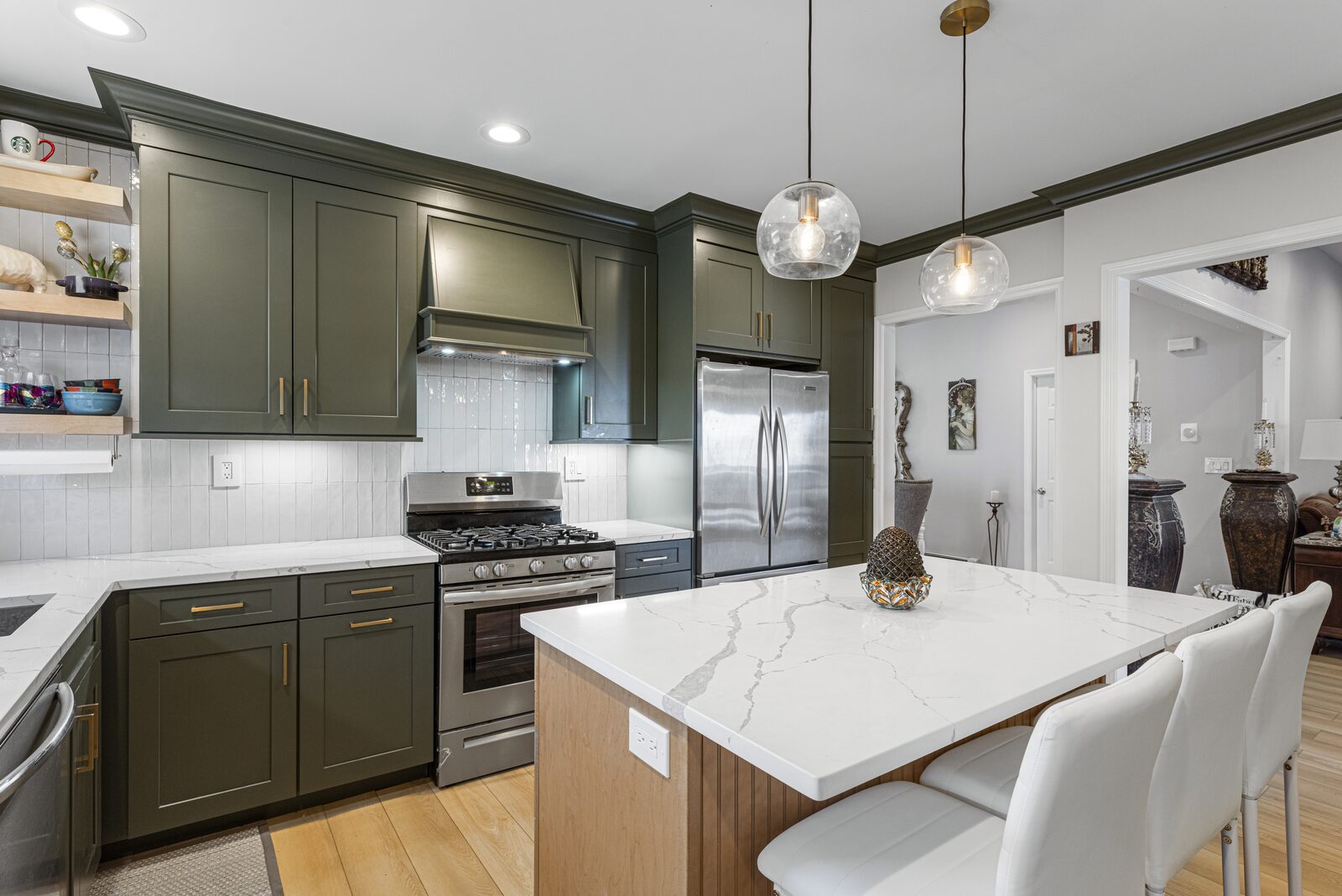 Renovated kitchen with custom cabinetry, view 128